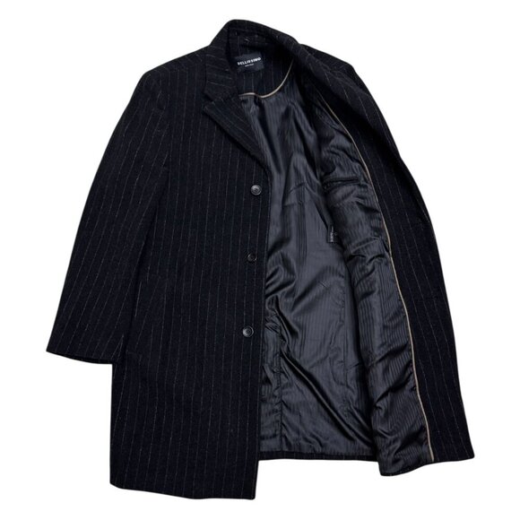 BELLISSIMO Wool Cashmere Luxury Designer Winter Business Long Pea Coat  Mens XL - Picture 2 of 8